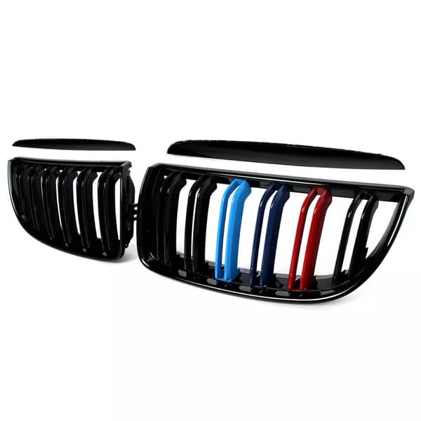FOR BMW 3-SERIES E90 E91 M COLOR KIDNEY TWIN DUAL GRILLES GLOSS BLACK 2005-2008