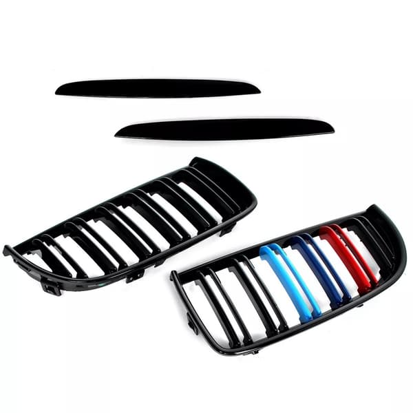FOR BMW 3-SERIES E90 E91 M COLOR KIDNEY TWIN DUAL GRILLES GLOSS BLACK 2005-2008