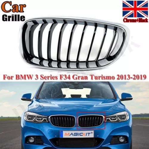 Fits BMW 3 Series F34 GT 13-19 Chrome Frame Black Slat Front Kidney Grille Left