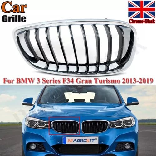Fits BMW 3 Series F34 GT 13-19 Chrome Frame Black Slat Front Kidney Grille Right