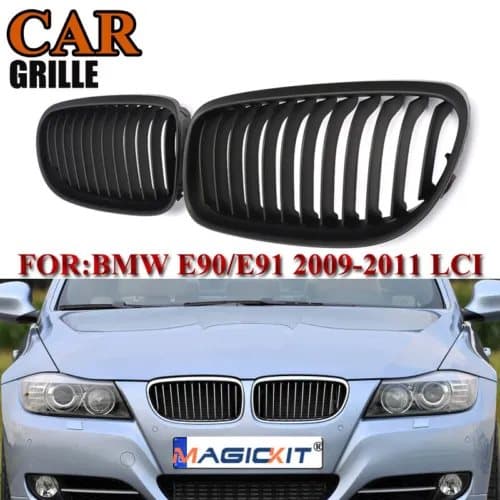 For 2009-2011 BMW E90 E91 LCI 325i 328i 4D Front Kidney Grill Grille Matte Black