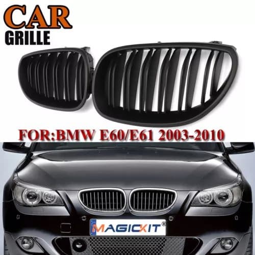 For BMW M5 E60 E61 5 Series M Look Kidney Grill Grilles Matte Black Dual Slat