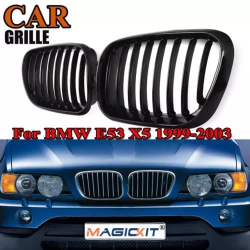 Pair Glossy Black Kidney Front Sport Grille Grill for BMW X5 E53 SUV 1999-03