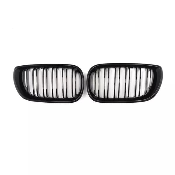 FOR BMW E46 4DR 01-05 GLOSS BLACK FRONT KIDNEY GRILLES GRILLS TWIN DOUBLE SPOKE