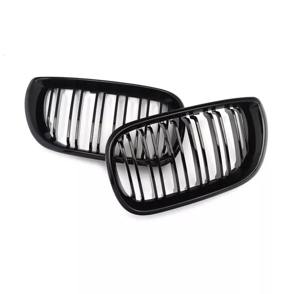 FOR BMW E46 4DR 01-05 GLOSS BLACK FRONT KIDNEY GRILLES GRILLS TWIN DOUBLE SPOKE