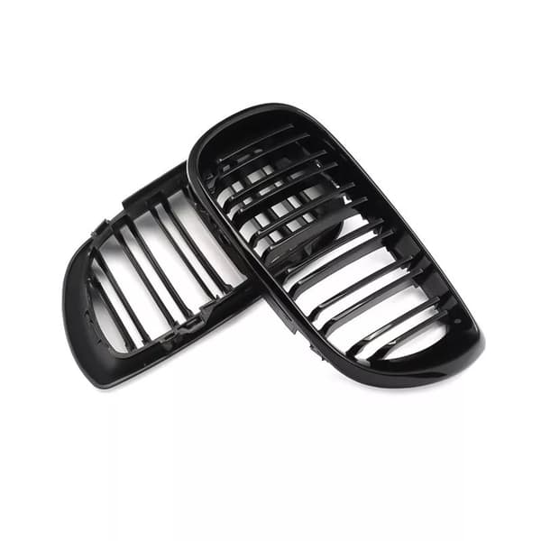 FOR BMW E46 4DR 01-05 GLOSS BLACK FRONT KIDNEY GRILLES GRILLS TWIN DOUBLE SPOKE