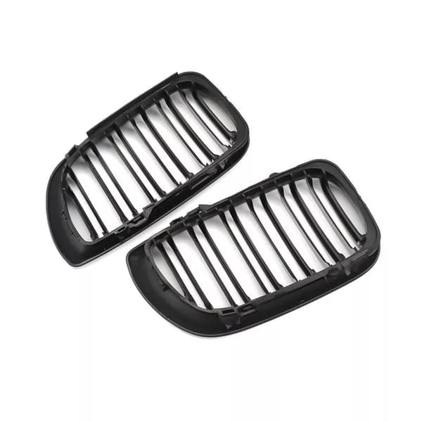 FOR BMW E46 4DR 01-05 GLOSS BLACK FRONT KIDNEY GRILLES GRILLS TWIN DOUBLE SPOKE