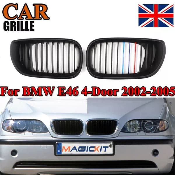 Matte Black M-Color Front Kidney Grilles For BMW 3 Series E46 4Dr 02-05 Facelift