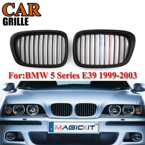 2X Matte Black M-color Kidney Grille Grill For BMW E39 5 Series E39 M5 1999-2003