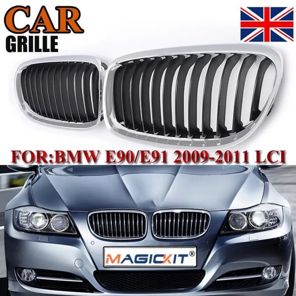 For BMW E90/E91 Sedan 3 Series 2009-11 Facelift Front Kidney Grille Chrome+Black