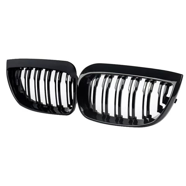 FOR BMW 1 SERIES E87 FRONT BUMPER KIDNEY GRILLES GLOSS BLACK DUAL LINE 2004-2007