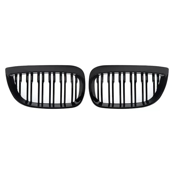 FOR BMW 1 SERIES E87 FRONT BUMPER KIDNEY GRILLES GLOSS BLACK DUAL LINE 2004-2007