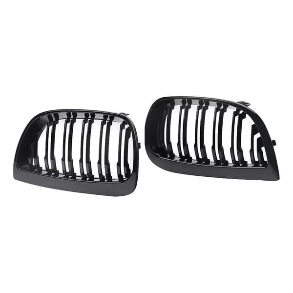 FOR BMW 1 SERIES E87 FRONT BUMPER KIDNEY GRILLES GLOSS BLACK DUAL LINE 2004-2007