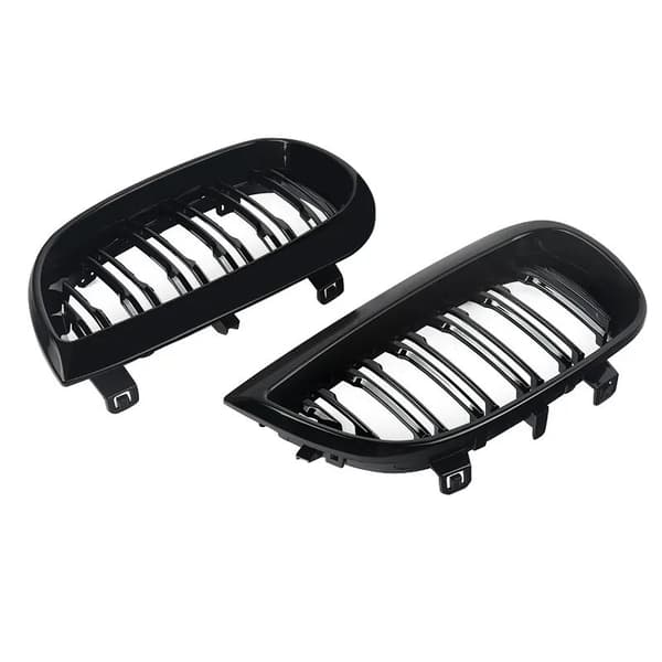 FOR BMW 1 SERIES E87 FRONT BUMPER KIDNEY GRILLES GLOSS BLACK DUAL LINE 2004-2007