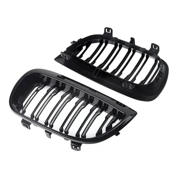 FOR BMW 1 SERIES E87 FRONT BUMPER KIDNEY GRILLES GLOSS BLACK DUAL LINE 2004-2007