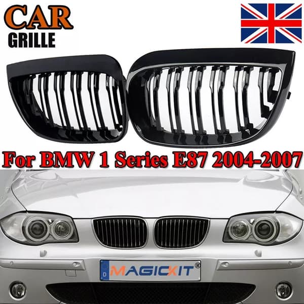FOR BMW 1 SERIES E87 FRONT BUMPER KIDNEY GRILLES GLOSS BLACK DUAL LINE 2004-2007