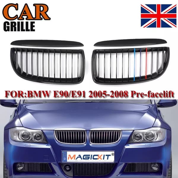 M-COLOR GLOSS BLACK FRONT KIDNEY GRILLE GRILL FOR BMW E90 SALOON WAGON 05-08