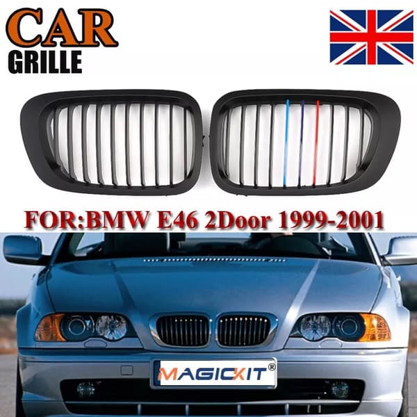2x Matte Black M-Color Front Kidney Grilles for BMW E46 M3 325Ci 323is 1998-2001