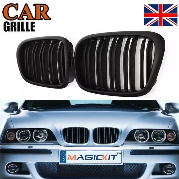 Matte Black Front Dual Slat Kidney Grilles Grills for BMW 5-Series E39 99-03 M5