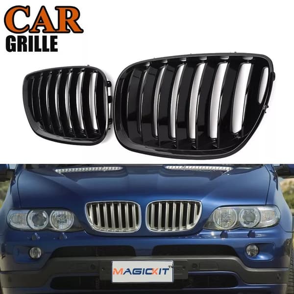 Gloss Black Front Kidney Grill Grille Vent Cover For BMW X5 E53 2004-06 Facelift