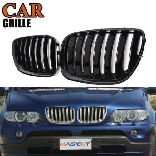 Gloss Black Front Kidney Grill Grille Vent Cover For BMW X5 E53 2004-06 Facelift