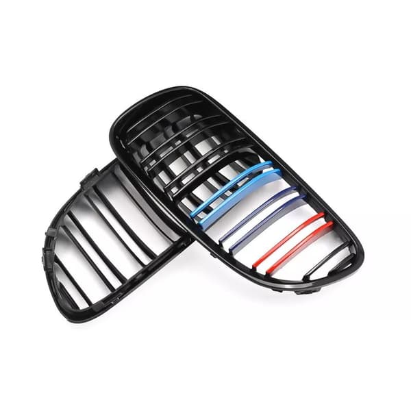 For BMW 3Series E92 E93 10-13 Gloss Black M Color Kidney Grilles Two Slat Grills