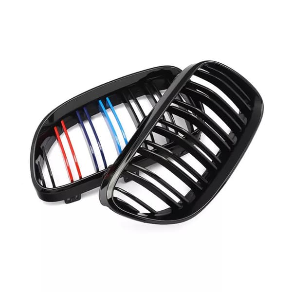 For BMW 3Series E92 E93 10-13 Gloss Black M Color Kidney Grilles Two Slat Grills