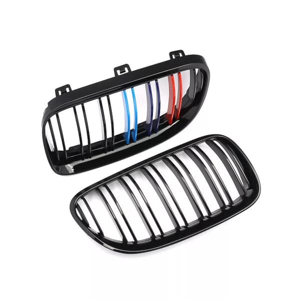For BMW 3Series E92 E93 10-13 Gloss Black M Color Kidney Grilles Two Slat Grills