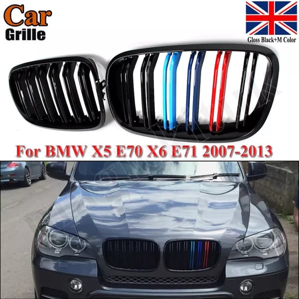 2X Front Kidney Grille Grill M Color Gloss Black for BMW E70 E71 X5 X6 2007-2013