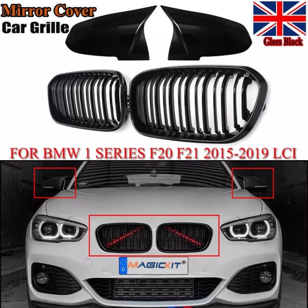 FOR BMW 1 SERIES F20 F21 15-19 LCI M PERFORMANCE KIDNEY GRILLE GRILL+MIRROR CAPS