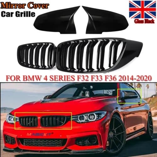 FOR BMW 4 SERIES F32 F33 F36 M PERFORMANCE KIDNEY GRILLE GRILL+MIRROR COVER CAPS