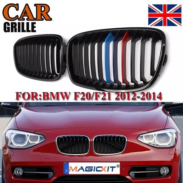 For BMW 1-Series F20 F21 2012-2015 Front Hood Kidney Grilles Gloss Black M Color