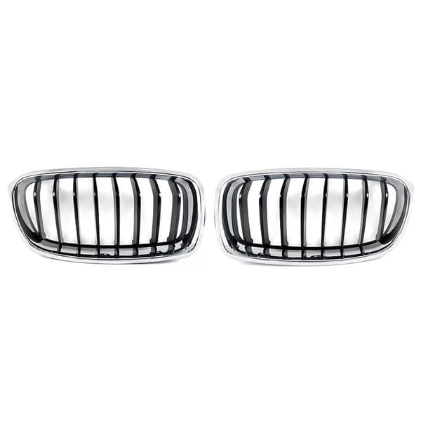 PAIR FOR BMW F30 F31 3 SERIES 2012-2018 FRONT KIDNEY GRILLS GRILLE CHROME+BLACK