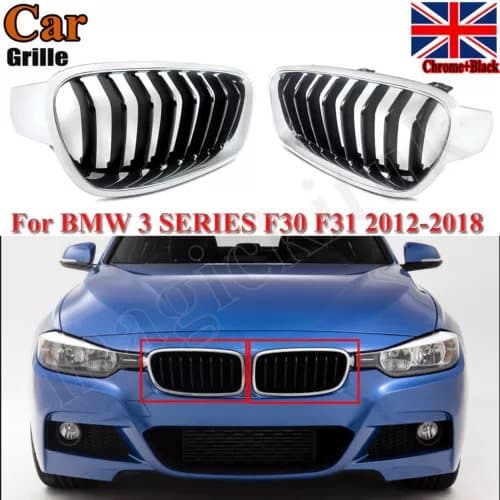 PAIR FOR BMW F30 F31 3 SERIES 2012-2018 FRONT KIDNEY GRILLS GRILLE CHROME+BLACK