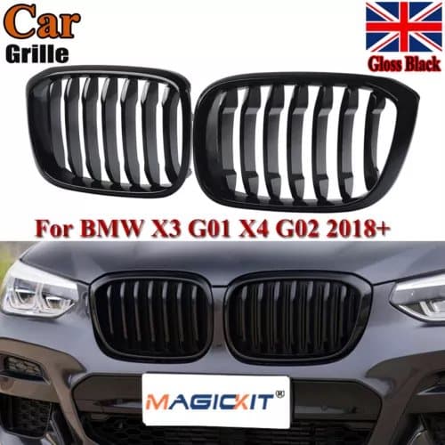 FOR BMW X4 G02 X3 G01 GLOSS BLACK M PERFORMANCE FRONT KIDNEY GRILLE SINGLE SLATS