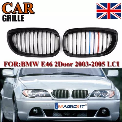 2x Front Bumper Kidney Hood Grilles Grills for BMW 3-series E46 2Door 2003-2005