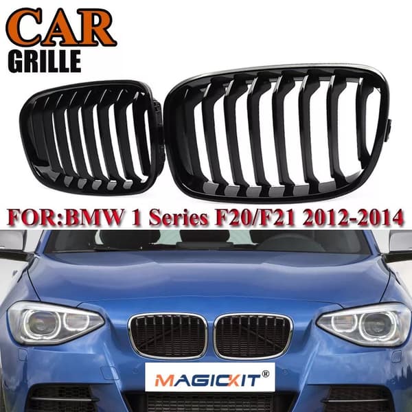 For BMW F20 F21 1 Series Gloss Black 8 Bar Front Kidney Grill Grille 2011-2014