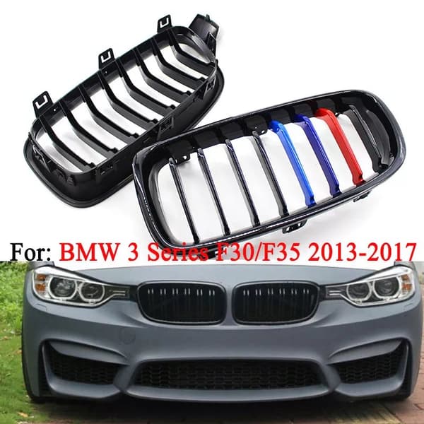 2x Gloss Black M Color Kidney Grilles Grill For BMW F30/31/35 3 Series 2013-2017