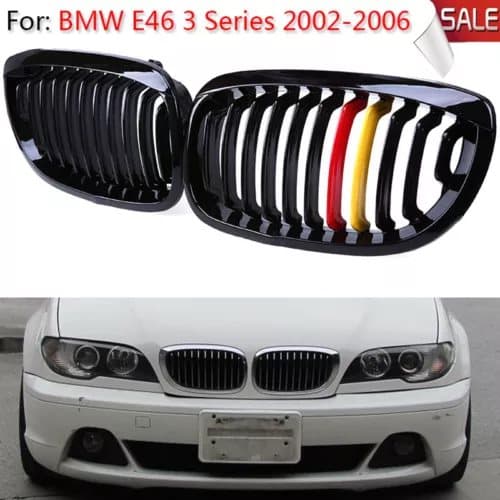 Pair Gloss Black M Color Kidney Sport Grille Grill for BMW E46 Coupe 02-05 LCI