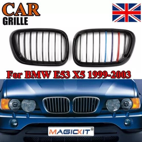 Gloss Black M Color Front Center Grilles Grills for BMW 99-03 X5 E53 Kidney Hood