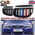 Miniatyrbilde 2 av 11: 2xFor BMW 3 Series E90 E91 4D 05-08 M-Color Kidney Grilles Gloss Black Dual Line