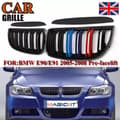 Miniatyrbilde 1 av 11: 2xFor BMW 3 Series E90 E91 4D 05-08 M-Color Kidney Grilles Gloss Black Dual Line