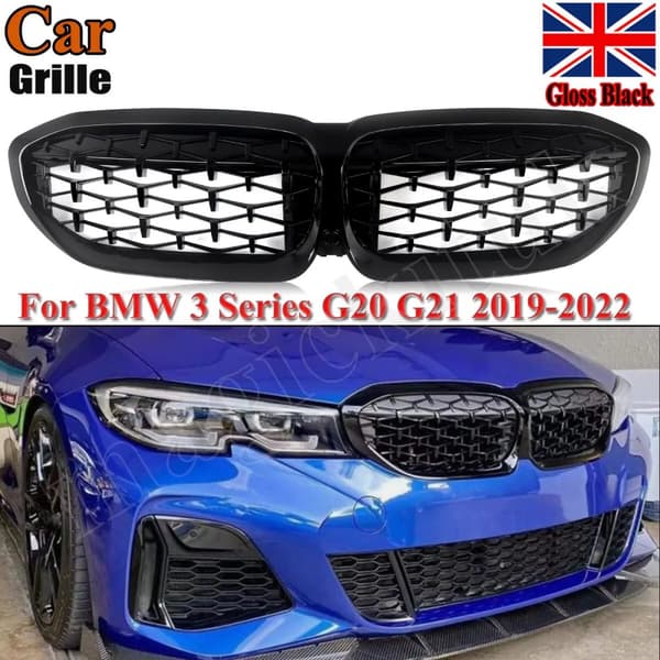 FOR BMW G20 G21 3 SERIES KIDNEY GRILL GRILLE BLACK DIAMOND STYLE SPORT 2018-2021