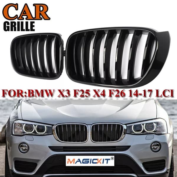 Gloss Black Front Kidney Grilles Grill for BMW X3 F25 X4 F26 2014-2017 Facelift