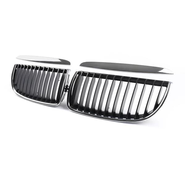 Pair Chrome Black Front Kidney Grill Grilles For BMW E90 E91 Saloon 2005-2008 4D