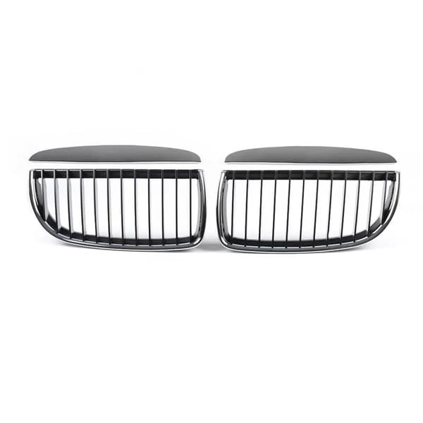 Pair Chrome Black Front Kidney Grill Grilles For BMW E90 E91 Saloon 2005-2008 4D
