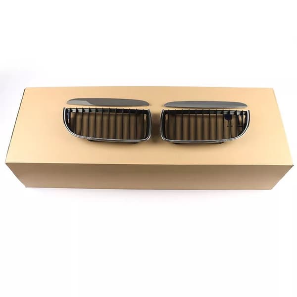 Pair Chrome Black Front Kidney Grill Grilles For BMW E90 E91 Saloon 2005-2008 4D