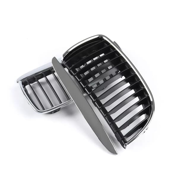 Pair Chrome Black Front Kidney Grill Grilles For BMW E90 E91 Saloon 2005-2008 4D