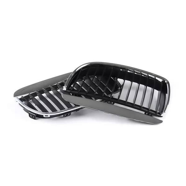 Pair Chrome Black Front Kidney Grill Grilles For BMW E90 E91 Saloon 2005-2008 4D