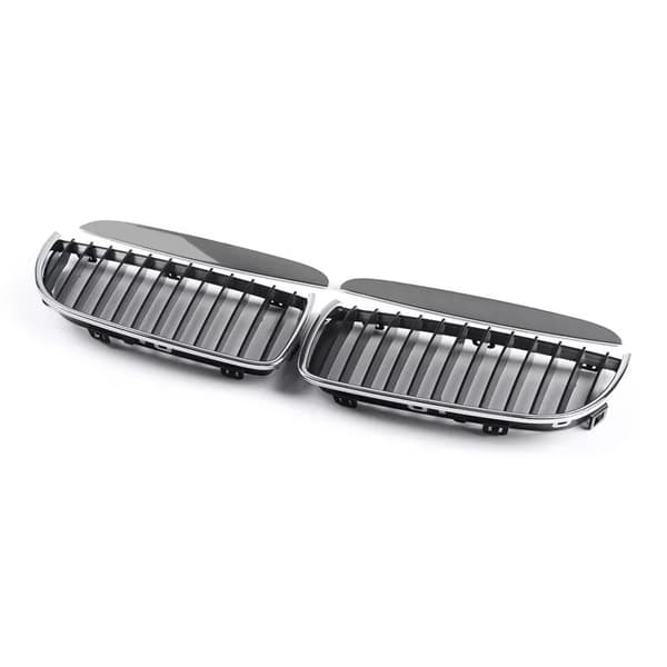 Pair Chrome Black Front Kidney Grill Grilles For BMW E90 E91 Saloon 2005-2008 4D